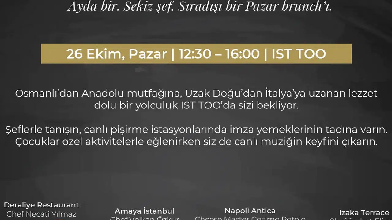 Sekiz Ünlü Şefle Gastronomik Bir Deneyim: Shang Brunch, 26 Ekim'de IST TOO'da!