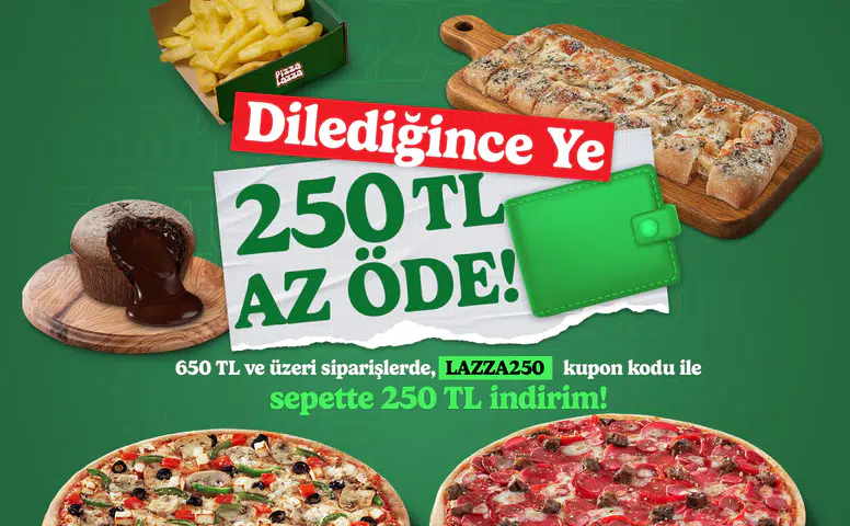 PizzaLazzada'dan Müthiş Kampanya: LAZZA250 Kodu ile 250 TL İndirim Fırsatı!